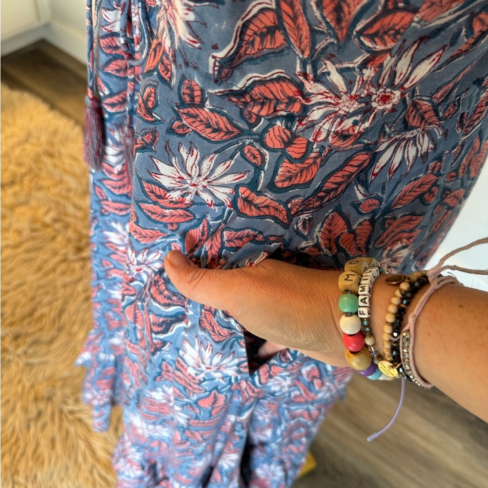 Mille Resortwear Palma Bohemian Ruffle Dress Blue/Pink Floral size XXS - Picture 13 of 13